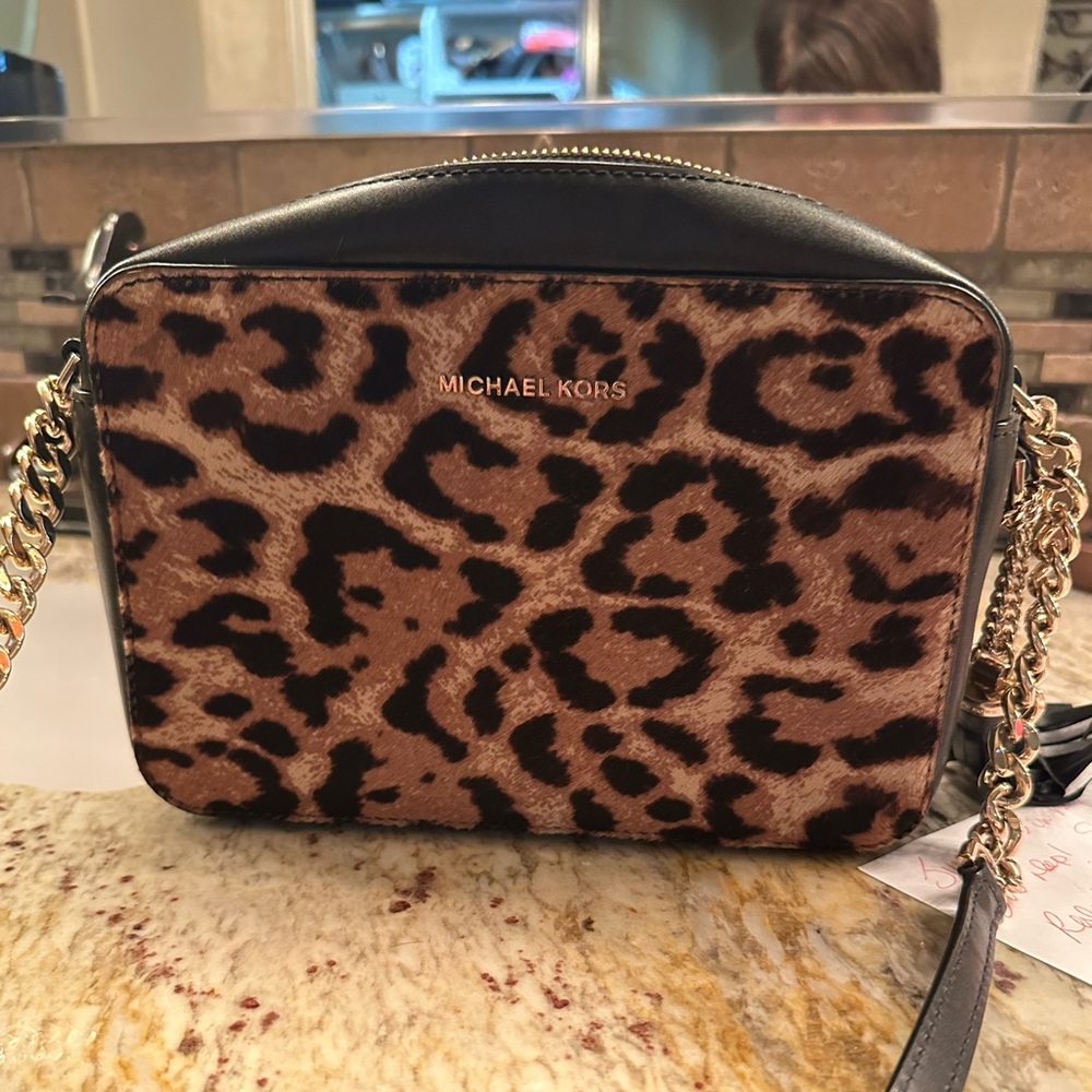 Michael Kors Brown and Black Leopard Crossbody Bag